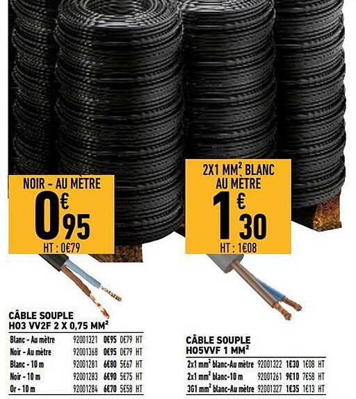 Câble Souple H03 Vv2f 2 X 0,75 Mm², Câble Souple H05vvf 1 Mm²