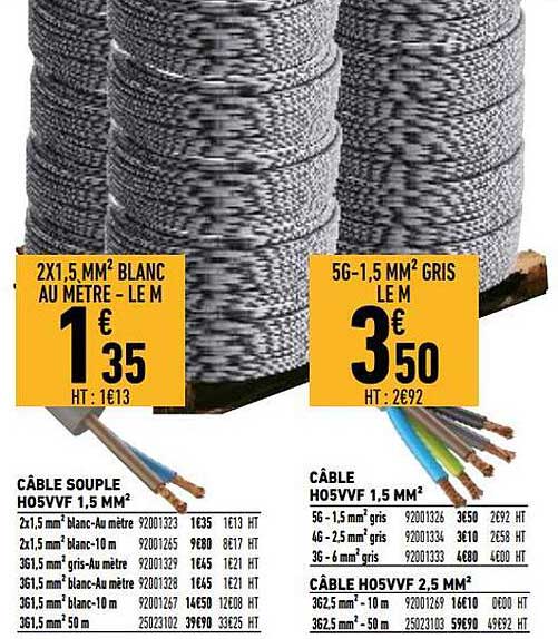 câble souple h05vvf 1,5 mm², câble h05vvf 1,5 mm²