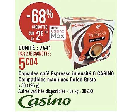 capsules café espresso intensité 6 casino compatibles machines dolce gusto