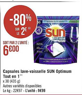 capsules lave-vaisselle sun optimum tout en 1