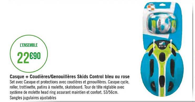 casque + coudières-genouillères skids control bleu ou rose