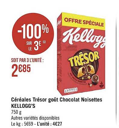 Céréales Trésor Goût Chocolat Noisettes Kellogg's