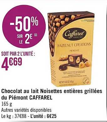 chocolat au lait noisettes entières grillées du piémont caffarel
