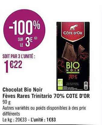 Chocolat Bio Noir Fèves Rares Trinitario 70% Côte D'or