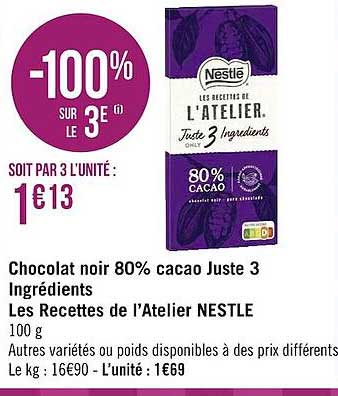 chocolat noir 80% cacao juste 3 ingrédients les recettes de l'atelier nestlé