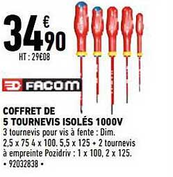 coffret de 5 tournevis isolés 1000v facom