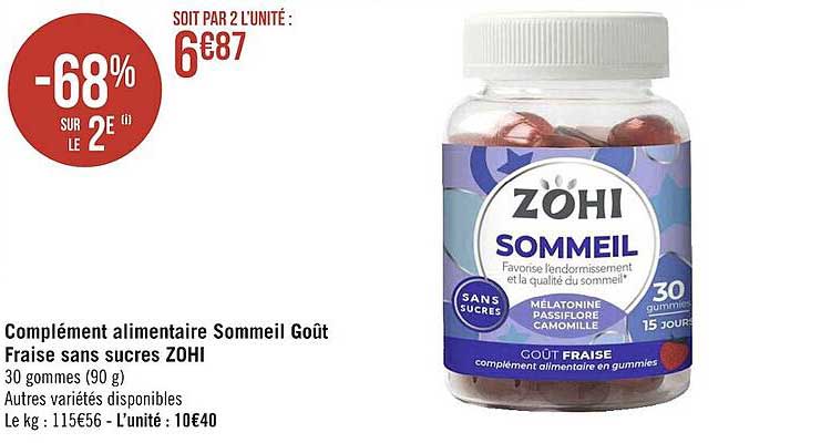 complément alimentaire sommeil goût fraise sans sucres zohi
