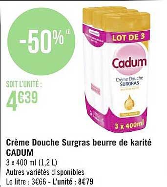 crème douche surgras beurre de karité cadum