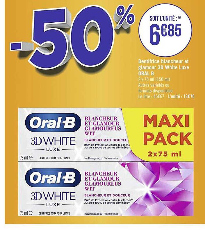 dentifrice blancheur et glamour 3d white luxe oral b
