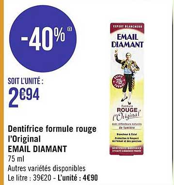 dentifrice formule rouge l'original email diamant