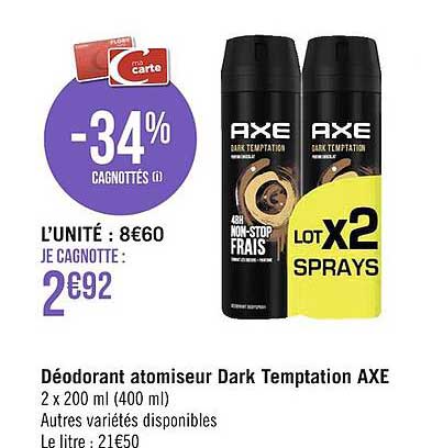 déodorant atomiseur dark temptation axe