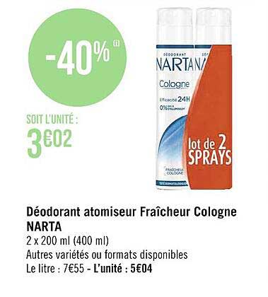 Déodorant Atomiseur Fraîcheur Cologne Narta