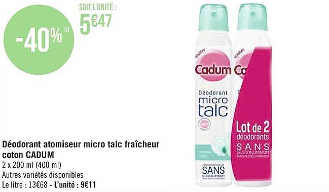 Déodorant Atomiseur Micro Talc Fraîcheur Coton Cadum