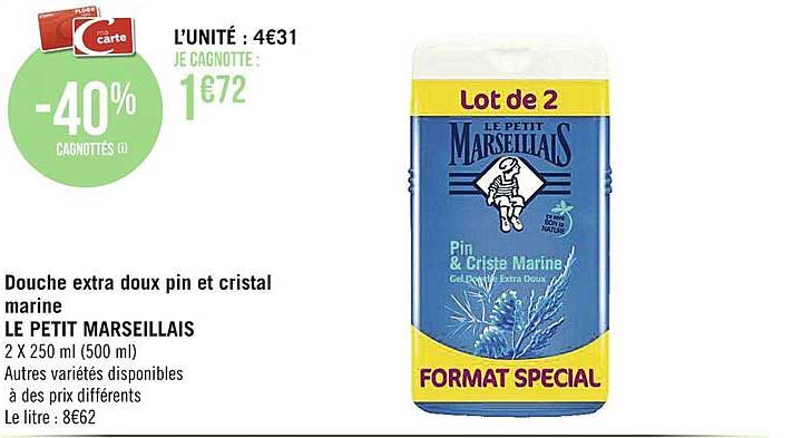 Douche Extra Doux Pin Et Cristal Marine Le Petit Marseillais