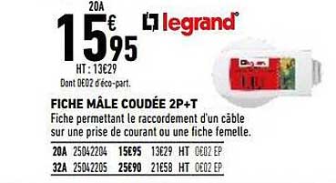fiche mâle coudée 2p+t legrand