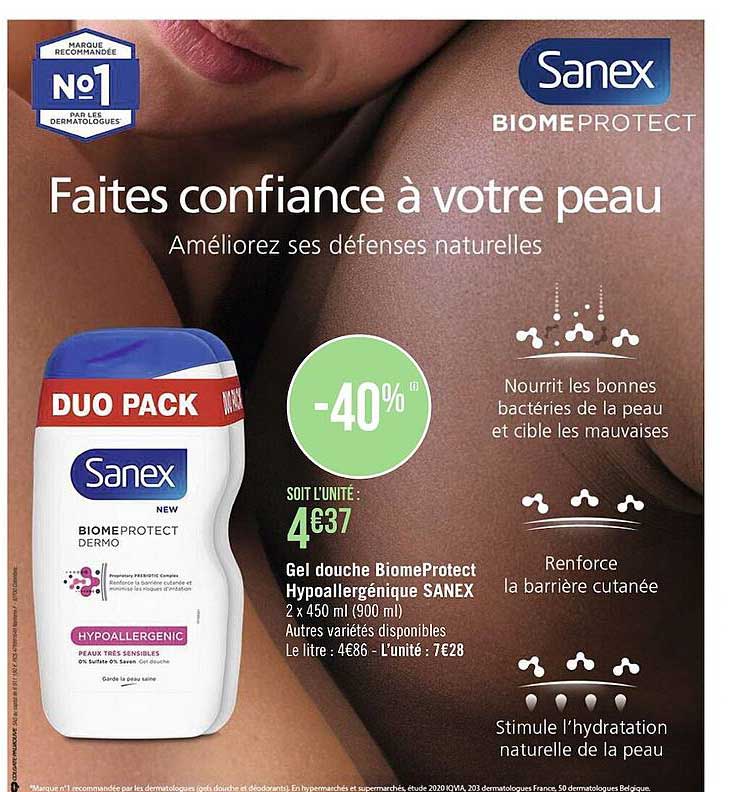 gel douche biome protect hypoallergénique sanex