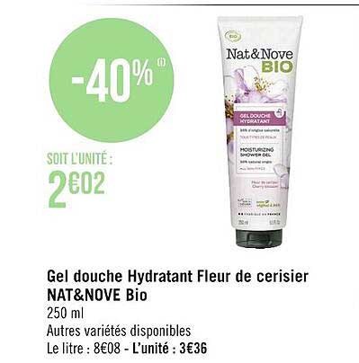 gel douche hydratant fleur de cerisier nat & nove bio