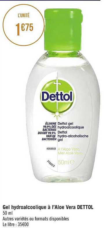 gel hydroalcoolique à l'aloe vera dettol