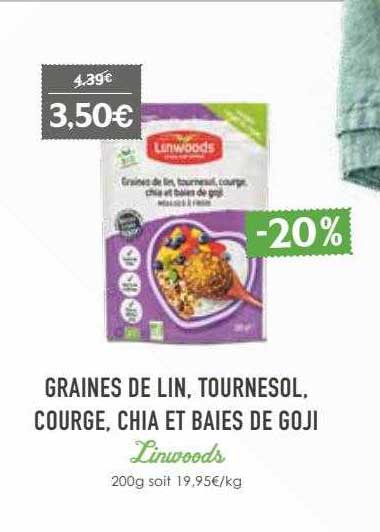 graines de lin, tournesol, courge, chia et baies de goji linivoods