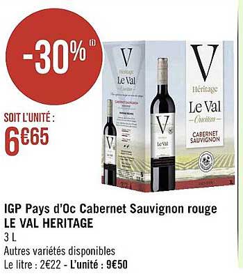 igp pays d'oc cabernet sauvignon rouge le val héritage