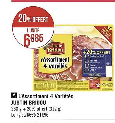 l'assortiment 4 variétés justin bridou