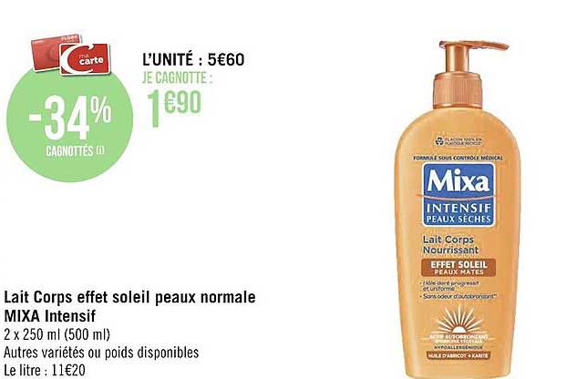 lait corps effet soleil peaux normale mixa intensif