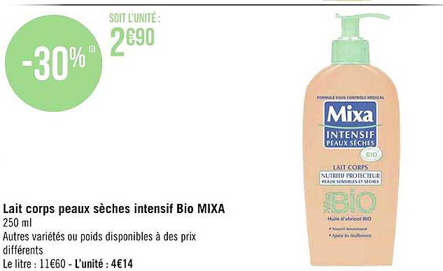 lait corps peaux sèches intensif bio mixa