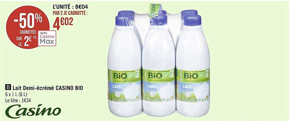 lait demi-écrémé casino bio