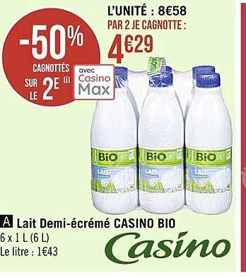 lait demi-écrémé casino bio