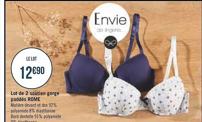 lot de 2 soutien gorge paddés rome envie de lingerie