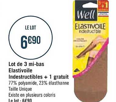 lot de 3 mi-bas élastivoile indestructible + 1 gratuit well