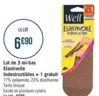 lot de 3 mi-bas elastivoile indestructibles + 1 gratuit well