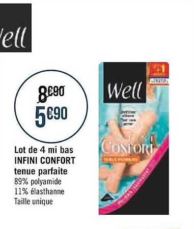 lot de 4 mi bas infini confort tenue parfaite well