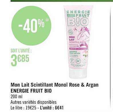 mon lait scintillant monoï rose & argan energie fruit bio