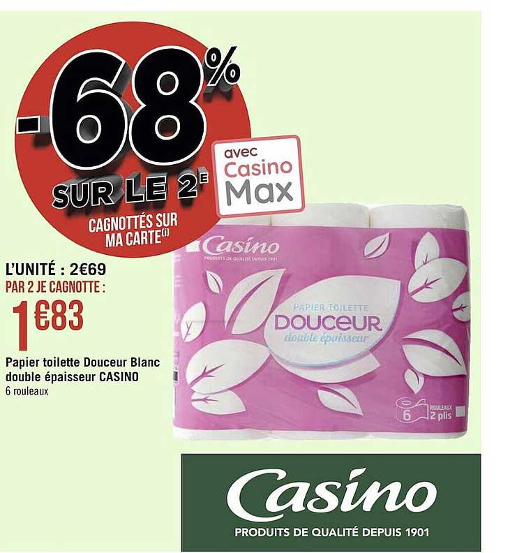 Papier Toilette Douceur Blanc Double épaisseur Casino