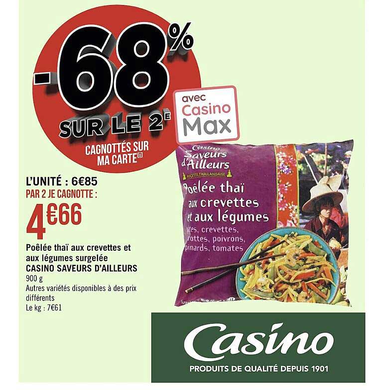 poêlée thaï aux crevettes et aux légumes surgelée casino saveurs d'ailleurs