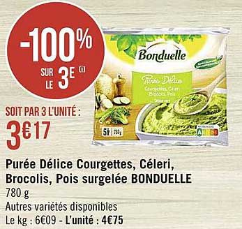 Purée Délice Courgettes, Céleri, Brocolis, Pois Surgelée Bonduelle