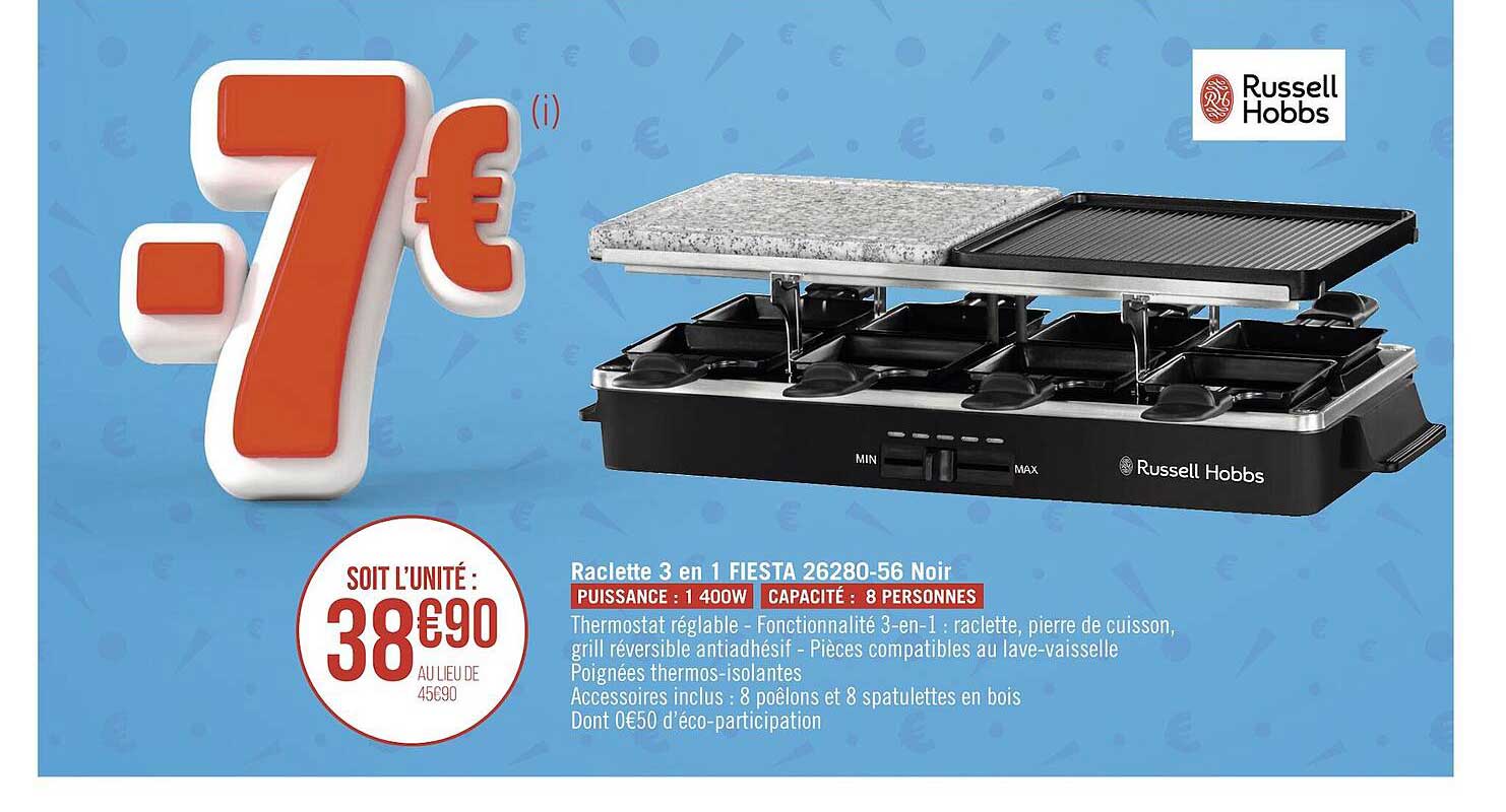 raclette 3 en 1 fiesta 26280-56 noir russell hobbs