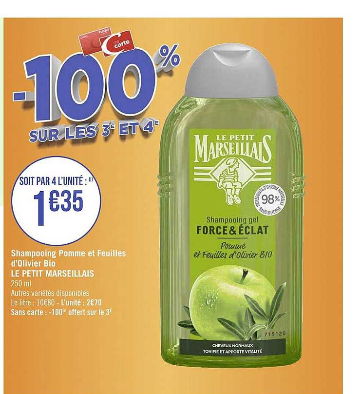 shampooing pomme et feuilles d'olivier bio le petit marseillais