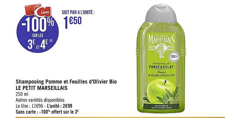 shampooing pomme et feuilles d'olivier bio le petit marseillais