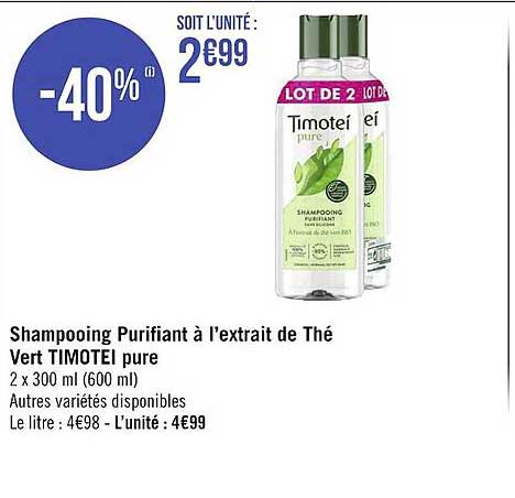 shampooing purifiant à l'extrait de thé vert timotei pure