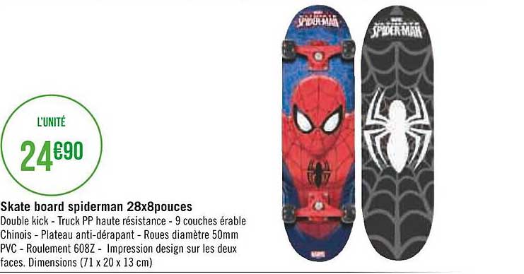 skate board spiderman 28x8 pouces