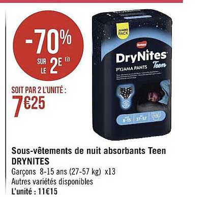 sous-vêtements de nuit absorbants teen dry nites