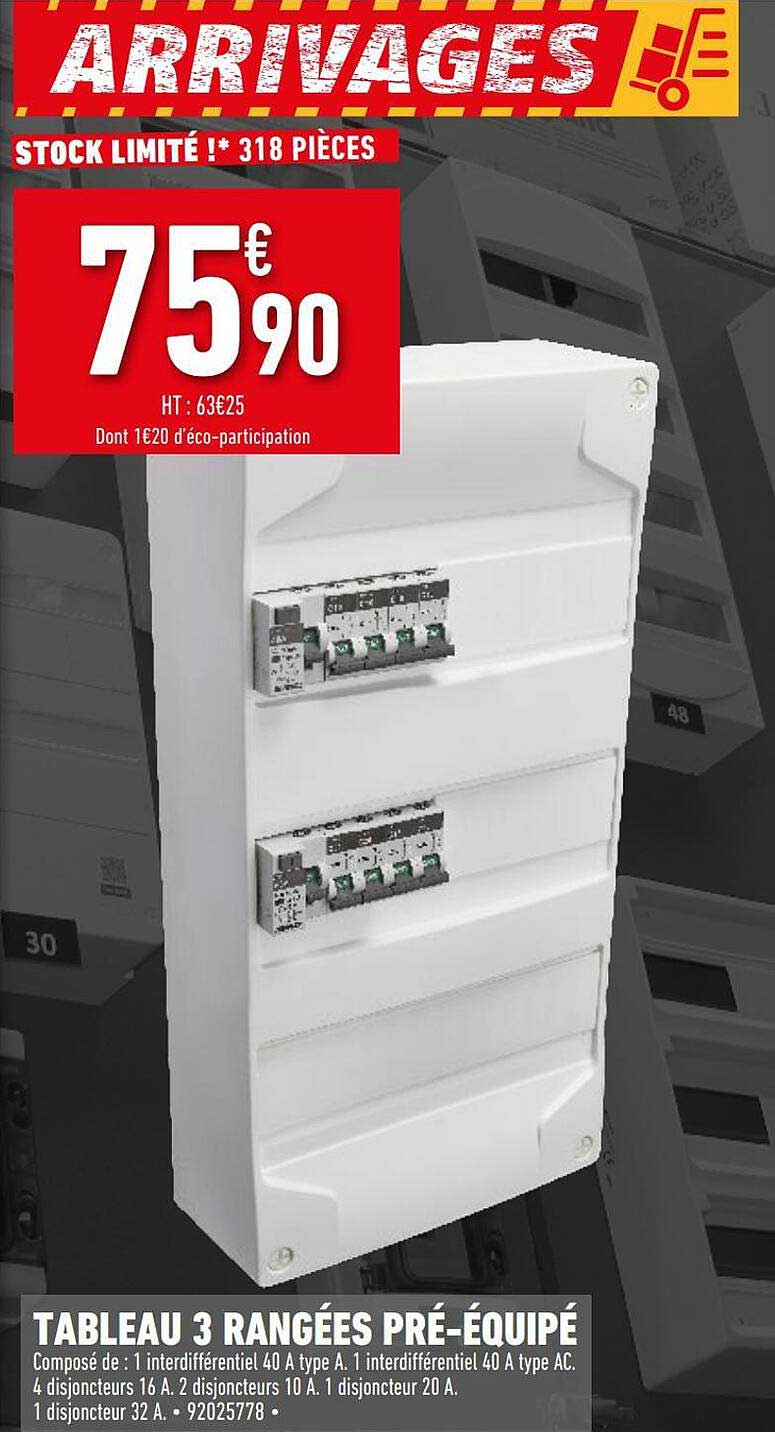 tableau 3 rangées pré-équipé