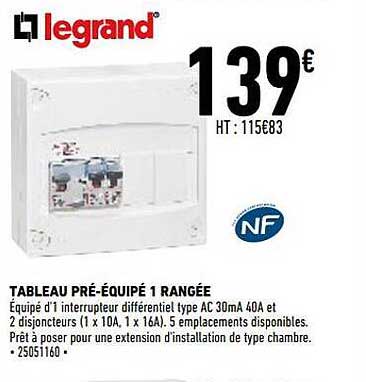 tableau pré-équipé 1 rangée legrand