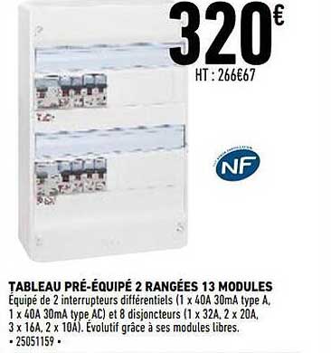 tableau pré-équipé 2 rangées 13 modules
