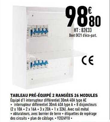 tableau pré-équipé 2 rangées 26 modules