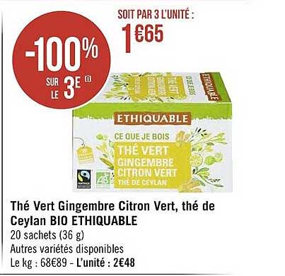 Thé Vert Gingembre Citron Vert, Thé De Ceylan Bio éthiquable