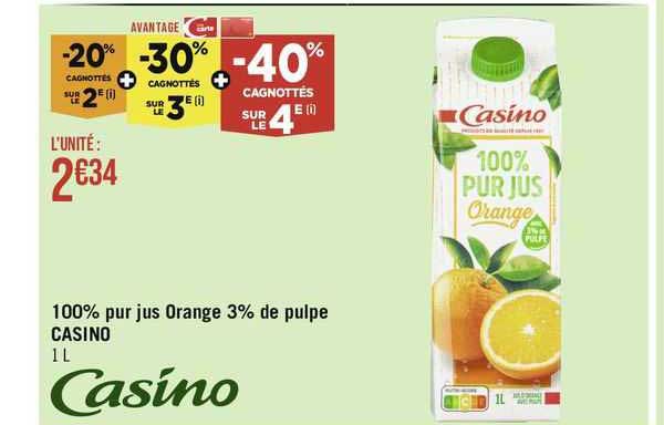 100% Pur Jus Orange 3% De Pulpe Casino