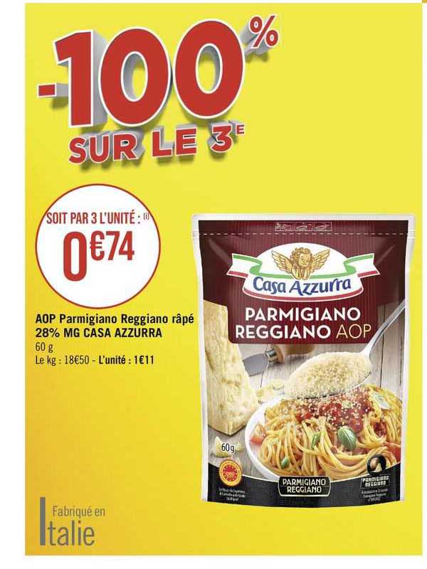 aop parmigiano reggiano râpé 28% mg casa azzurra